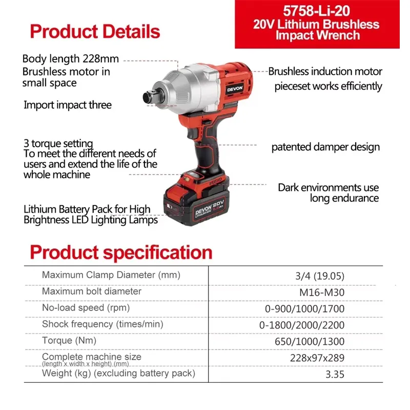 Devon 20V large torque three t - đánh giá và giá Torque Wrench